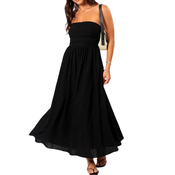 Petal & Pup Dresses & Skirts - Petal & Pup Kayt Strapless Dress Black Maxi Linen Blend‎ Size XS NWT